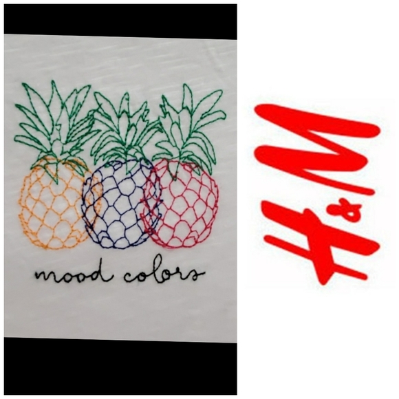 H&M Tops - H & M• Pineapples graphics'mood colors short sleeve tee Med.
